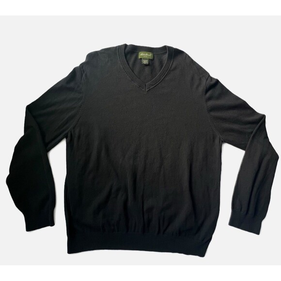 Eddie Bauer V-Neck Sweater Mens XL Black Cashmere Blend Soft Cozy Preppy Casual - Picture 2 of 14